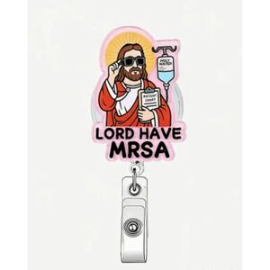 Lord Have MRSA Funny Jesus Retractable Badge Reel Alligator Clip ID Holder Pink